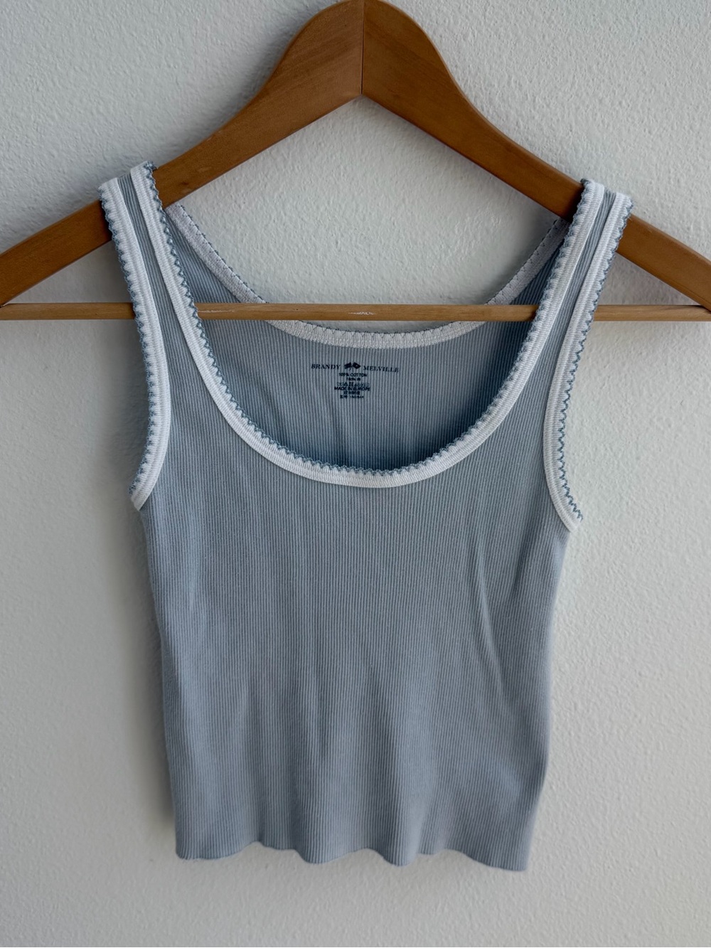 Brandy Melville light Blue Ribbed Contrast Trim Tank Top 100% Cotton